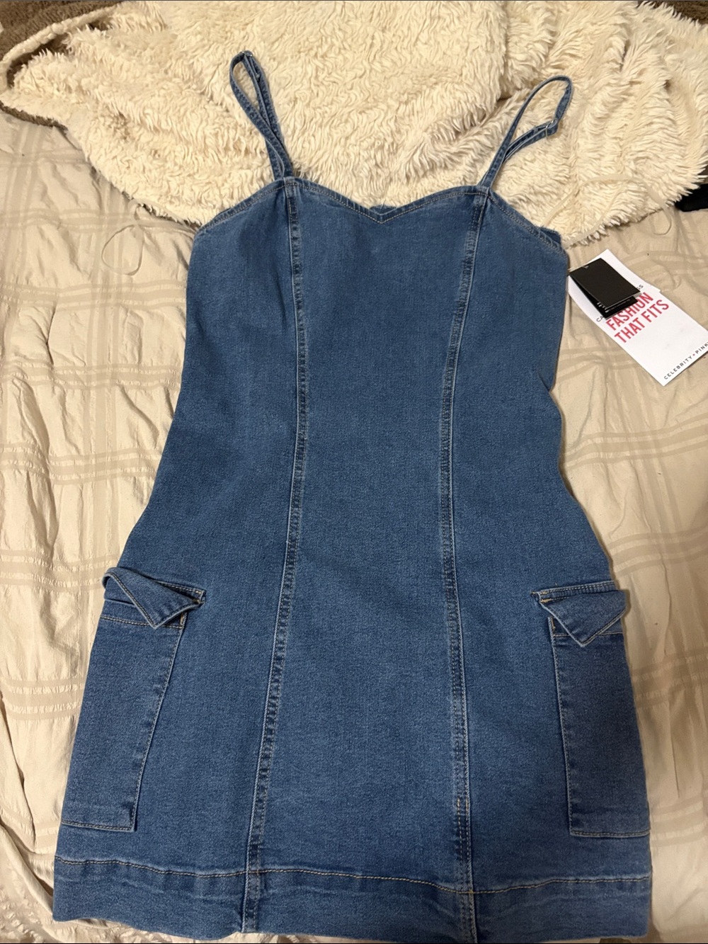 Denim Mini Dress with Spaghetti Straps
